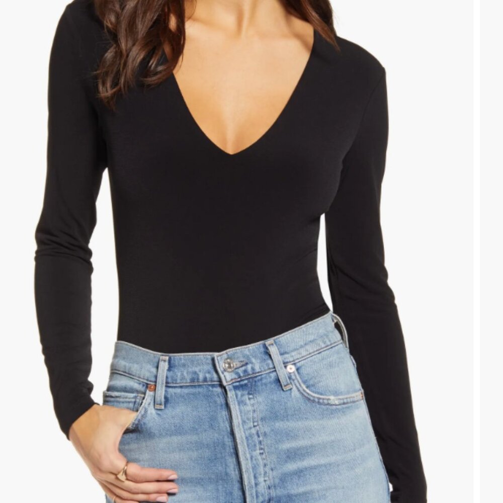 Deep V-Neck Long Sleeve Bodysuit